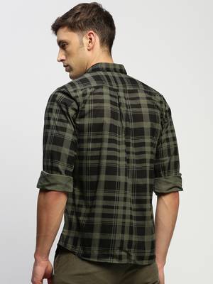 men's long sleeves tartan checks green shirt 4