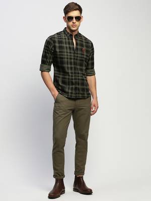 men's long sleeves tartan checks green shirt 5