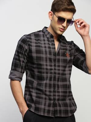 men's long sleeves tartan checks grey shirt 1