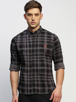 men's long sleeves tartan checks grey shirt 2