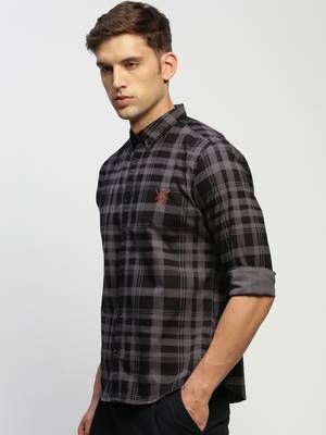 men's long sleeves tartan checks grey shirt 3