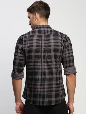 men's long sleeves tartan checks grey shirt 4