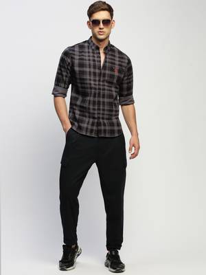 men's long sleeves tartan checks grey shirt 5