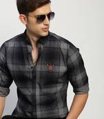 Showoff men's long sleeves tartan checks navy blue shirt
