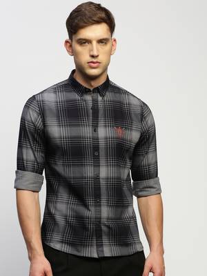 Showoff men's long sleeves tartan checks navy blue shirt 2