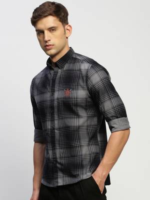 Showoff men's long sleeves tartan checks navy blue shirt 3