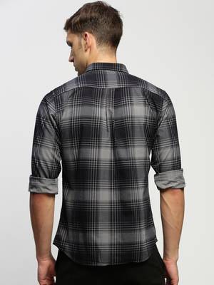 Showoff men's long sleeves tartan checks navy blue shirt 4