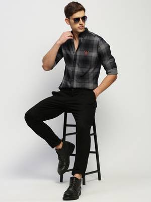 Showoff men's long sleeves tartan checks navy blue shirt 5