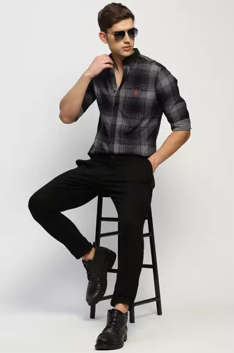 Showoff men's long sleeves tartan checks navy blue shirt
