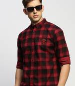 men's long sleeves tartan checks maroon shirt