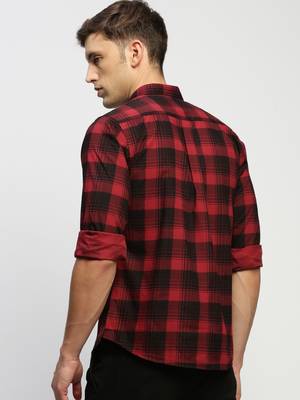 men's long sleeves tartan checks maroon shirt 4