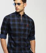 men's long sleeves tartan checks blue shirt