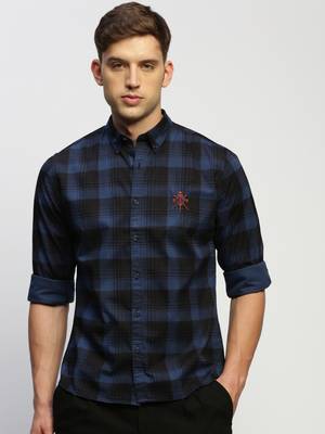 men's long sleeves tartan checks blue shirt 2