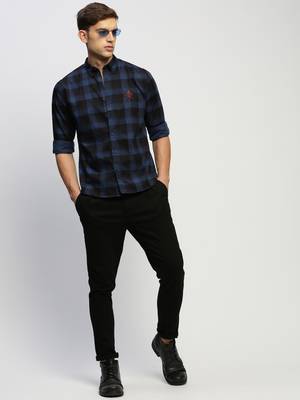 men's long sleeves tartan checks blue shirt 5