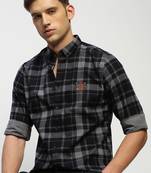 men's long sleeves tartan checks grey shirt