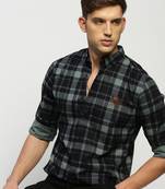men's long sleeves tartan checks black shirt