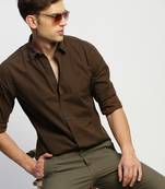 Showoff men's long sleeves horizontal stripes brown shirt