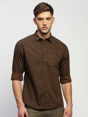 Showoff men's long sleeves horizontal stripes brown shirt 2