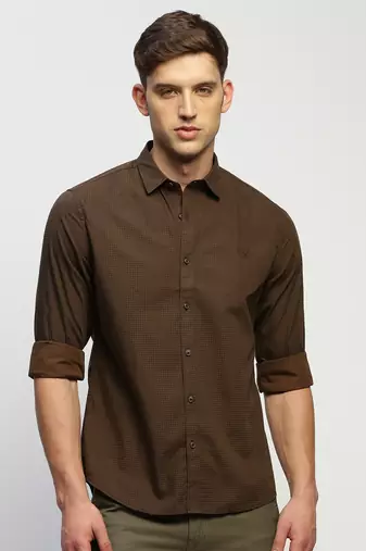 Showoff men's long sleeves horizontal stripes brown shirt