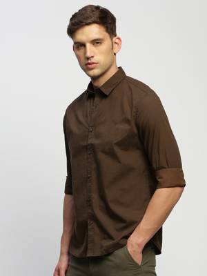 Showoff men's long sleeves horizontal stripes brown shirt 3