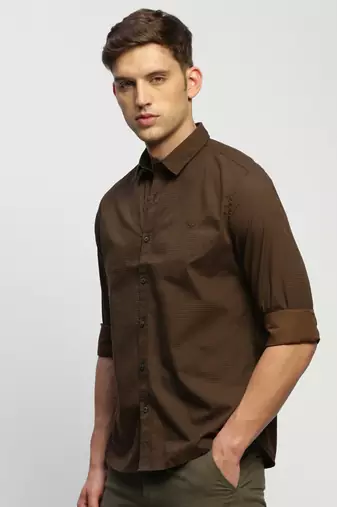 Showoff men's long sleeves horizontal stripes brown shirt