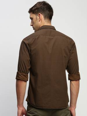 Showoff men's long sleeves horizontal stripes brown shirt 4