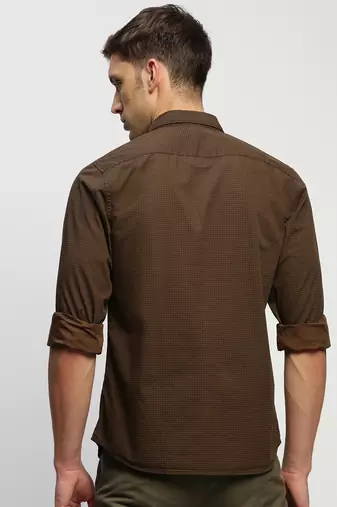 Showoff men's long sleeves horizontal stripes brown shirt