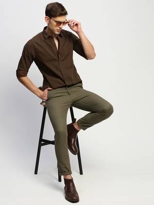 Showoff men's long sleeves horizontal stripes brown shirt 5