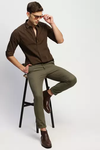 Showoff men's long sleeves horizontal stripes brown shirt