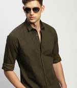 Showoff men's long sleeves horizontal stripes olive shirt