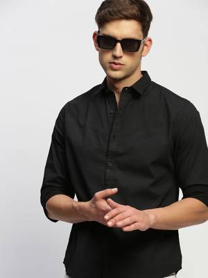 men's long sleeves horizontal stripes charcoal shirt 1