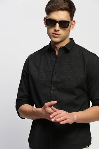 men's long sleeves horizontal stripes charcoal shirt