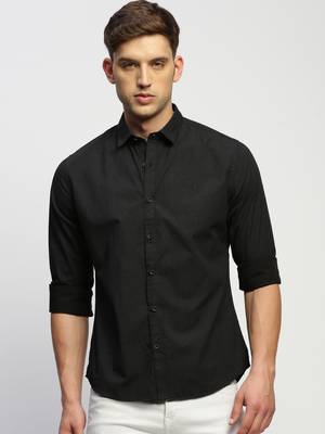 men's long sleeves horizontal stripes charcoal shirt 2