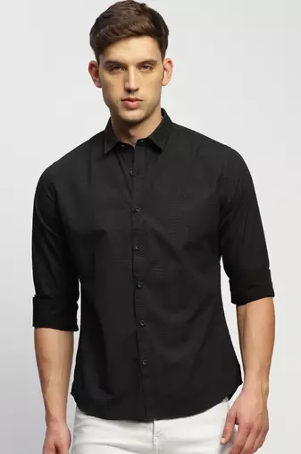 men's long sleeves horizontal stripes charcoal shirt