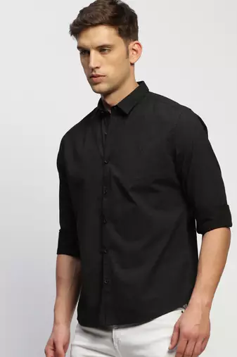 men's long sleeves horizontal stripes charcoal shirt