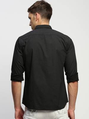men's long sleeves horizontal stripes charcoal shirt 4