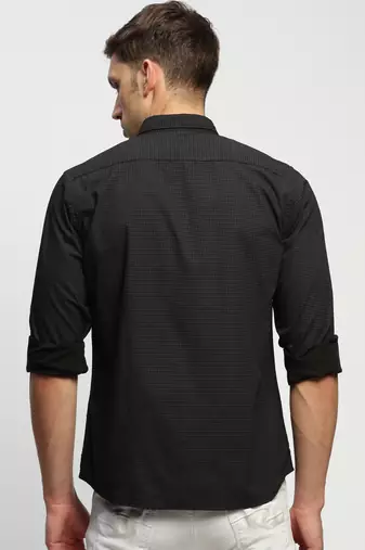 men's long sleeves horizontal stripes charcoal shirt