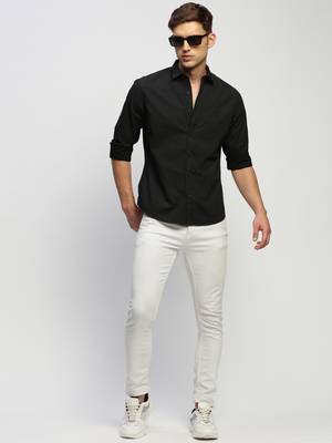 men's long sleeves horizontal stripes charcoal shirt 5
