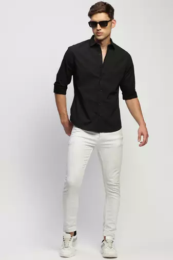 men's long sleeves horizontal stripes charcoal shirt