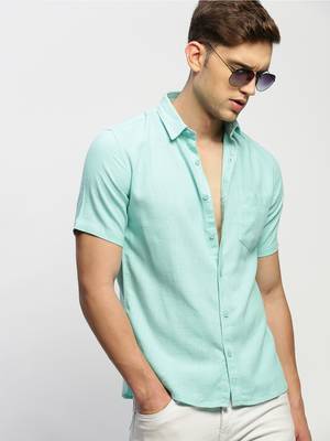 men's short sleeves solid sea green shirt 1