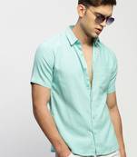 men's short sleeves solid sea green shirt