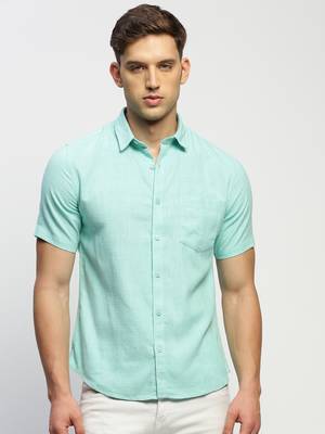men's short sleeves solid sea green shirt 2