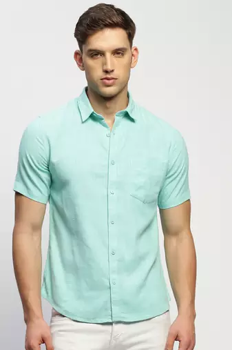 men's short sleeves solid sea green shirt