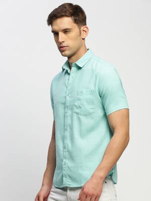 men's short sleeves solid sea green shirt 3