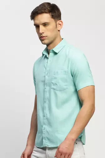 men's short sleeves solid sea green shirt