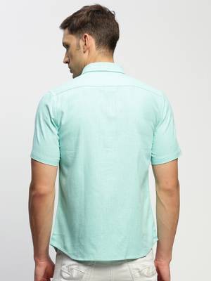 men's short sleeves solid sea green shirt 4