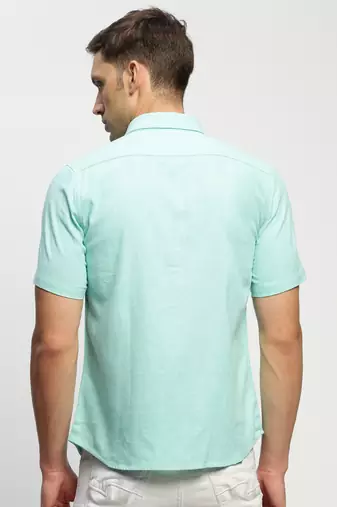 men's short sleeves solid sea green shirt