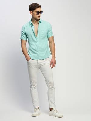 men's short sleeves solid sea green shirt 5