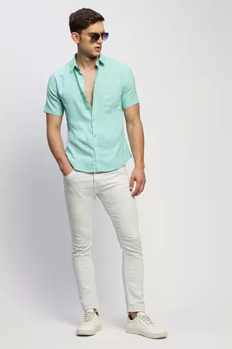 men's short sleeves solid sea green shirt
