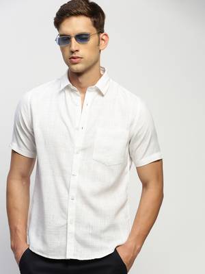 men's short sleeves solid white shirt 1